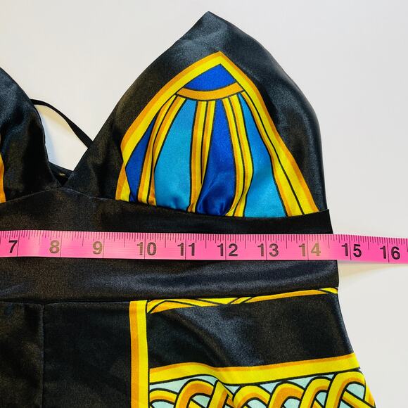 Forever 21 Vintage Black Multicolor Asymmetrical Halter Top Y2K Dress Women Sz S - Picture 12 of 12